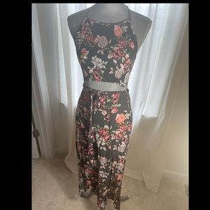Olive floral print crop top and palazzo pant set